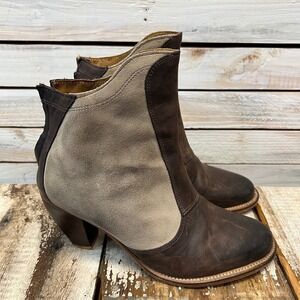 Vintage J Shoes Brown Leather Suede Ranch Boot Western Ankle Zip Size 8